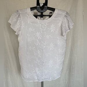LOFT White Floral Embroidered Blouse